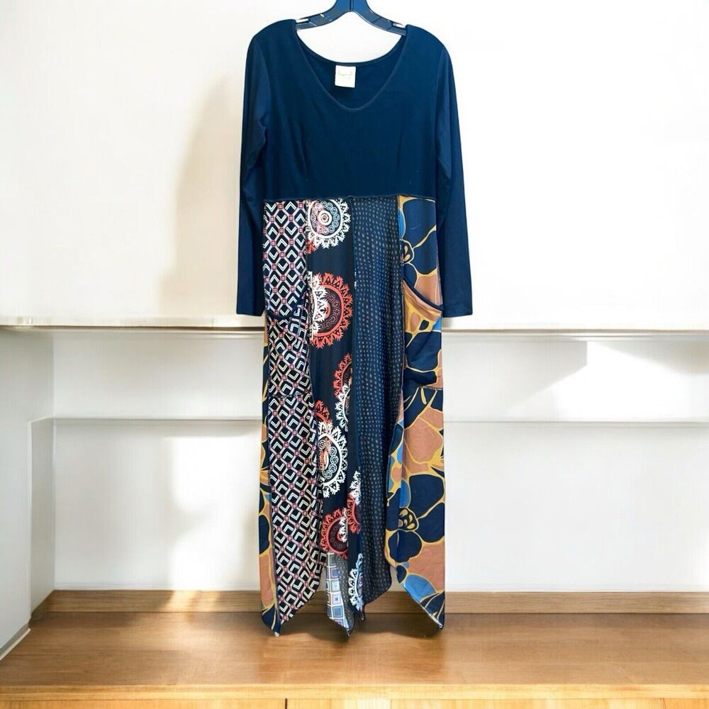 Hand Jive XS Lagenlook Art to Wear Mismatched Jagged Hem Maxi Dress Made in USA